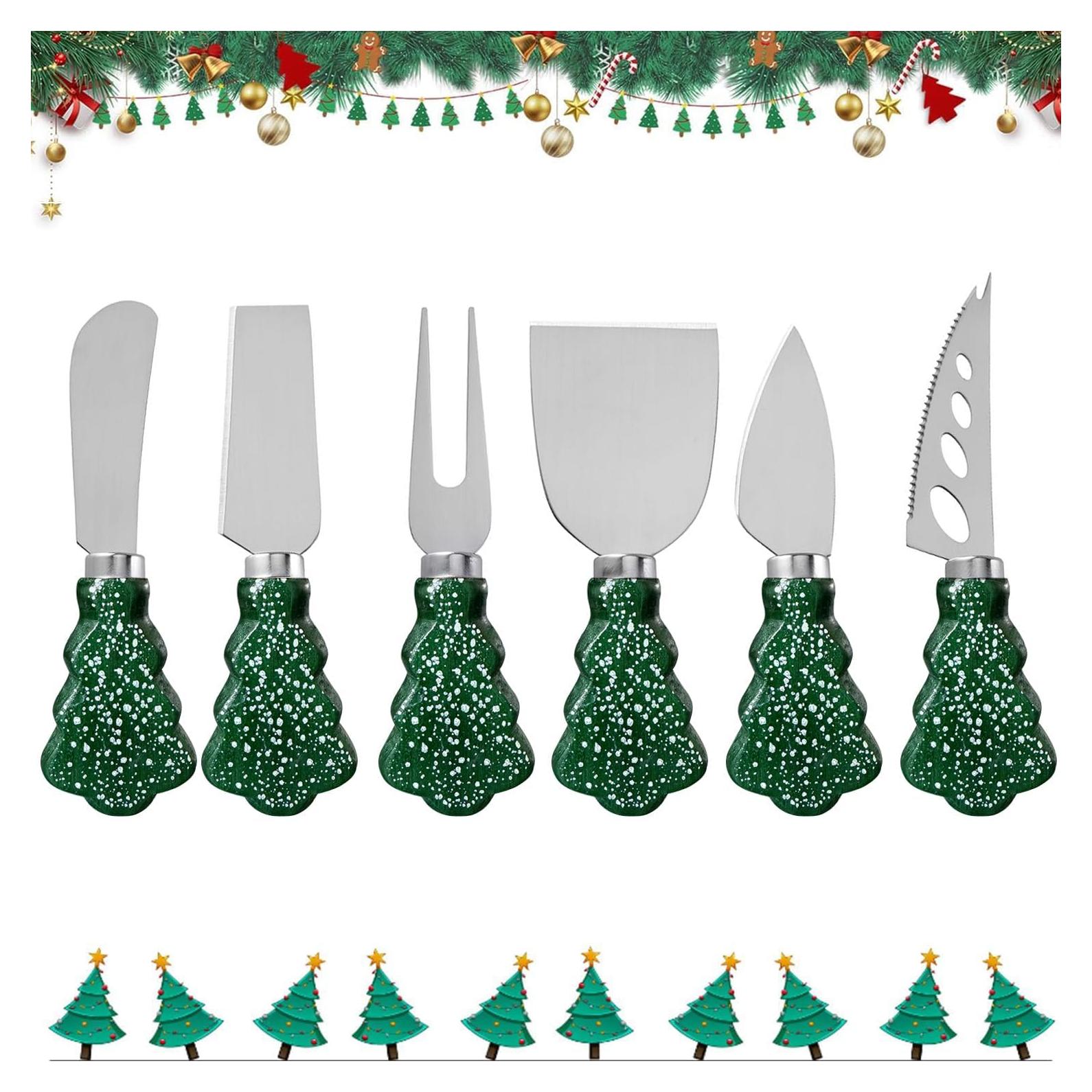 Juego de cuchillos de queso Guojanfon 6 piezas madera navideña