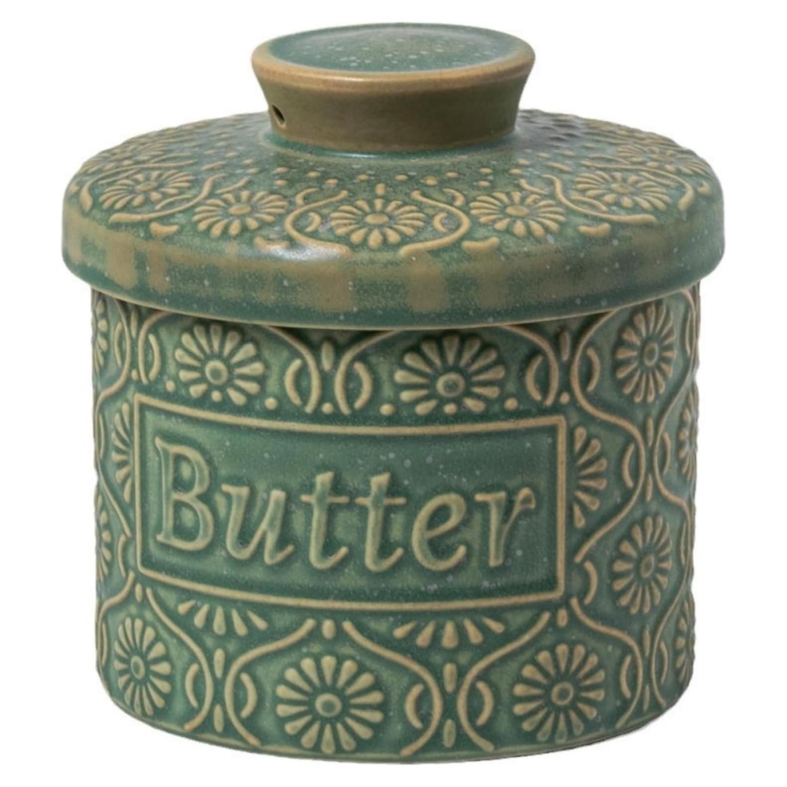 Recipiente de Mantequilla Cerámica Zntinyb 170g Verde con Tapa