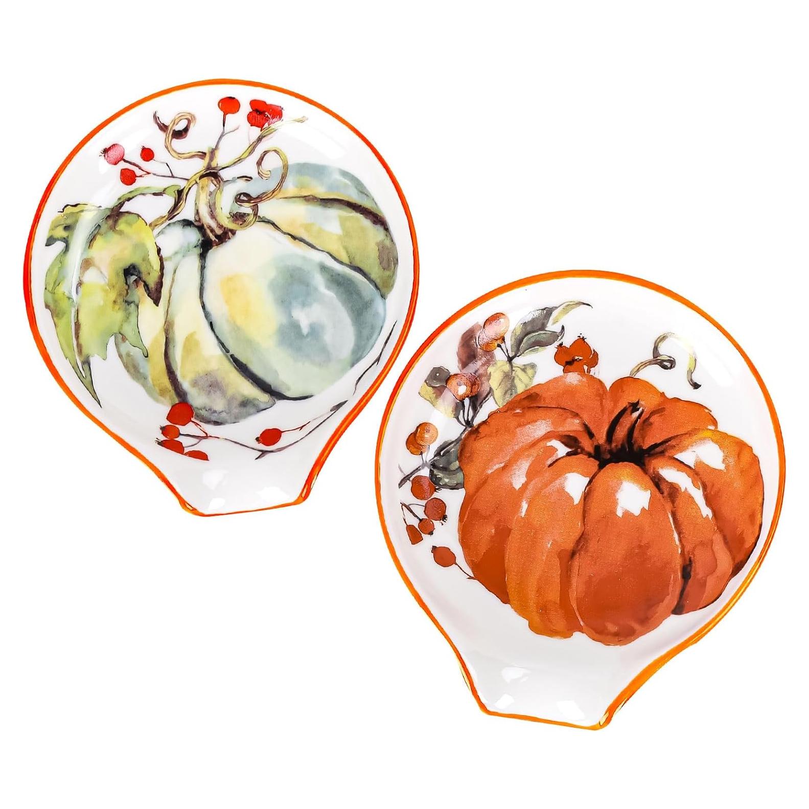 Soporte para cuchara de cerámica Whaline Calabaza Otoño 2Pcs