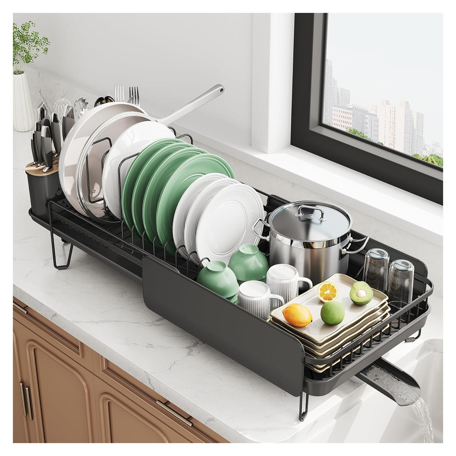 Estante de Secado de Platos SNTD Grande Expandible Negro