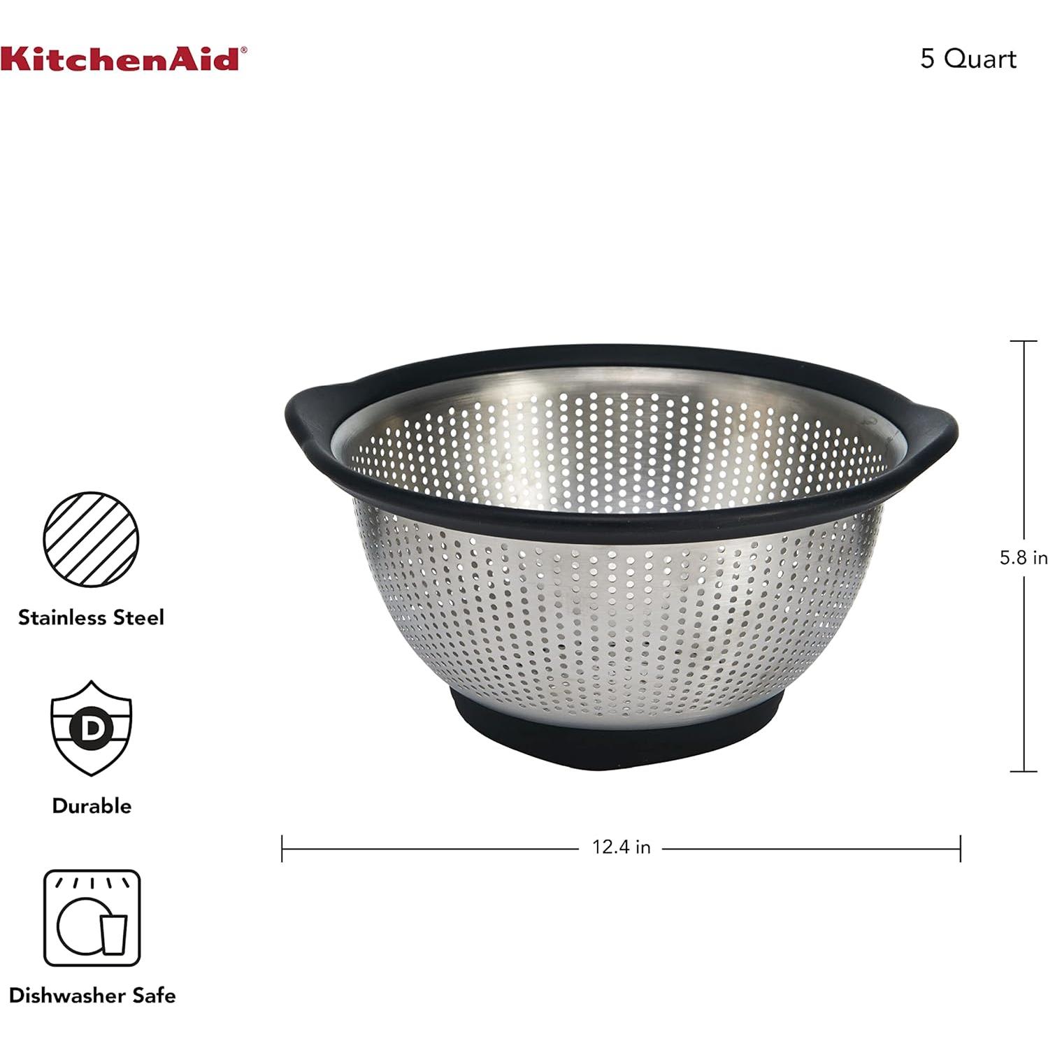 Colador de Acero Inoxidable KitchenAid 5 Cuartos Negro