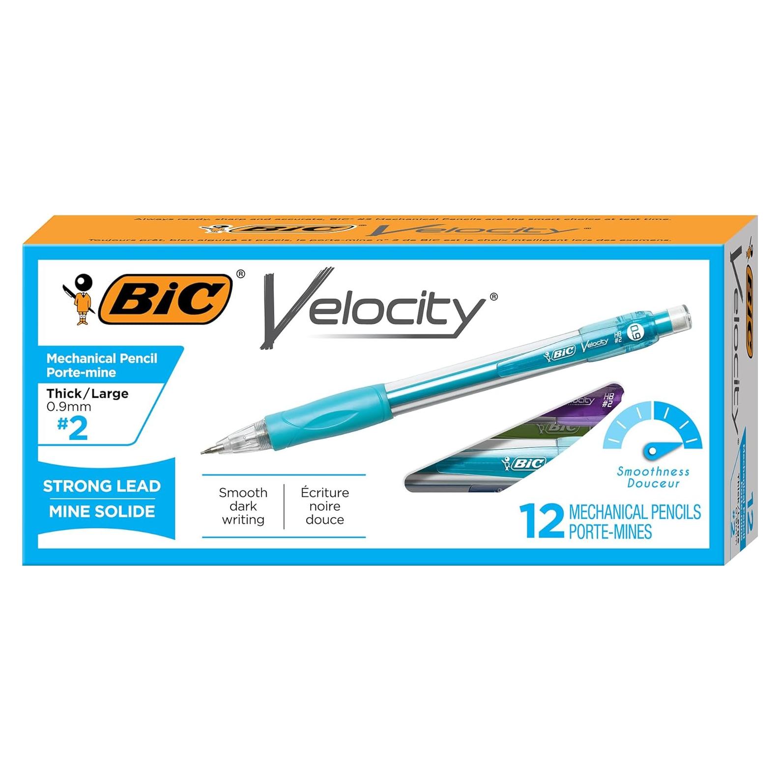 Lápices Mecánicos BIC Velocity 0.9mm Coloridos con Borradores - Paquete de 12