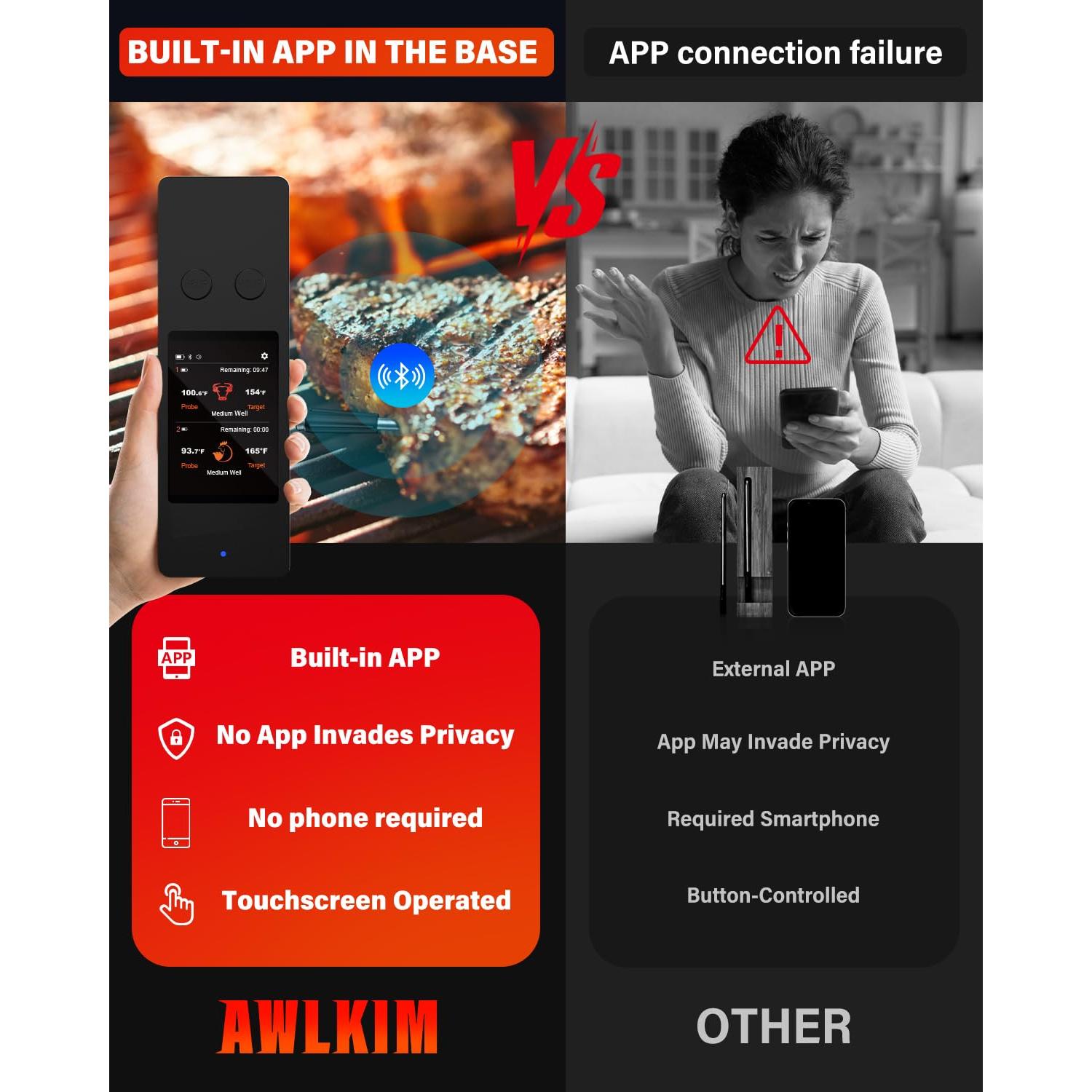 Termómetro de Carne Inalámbrico AWLKIM JX369 Bluetooth 5.3