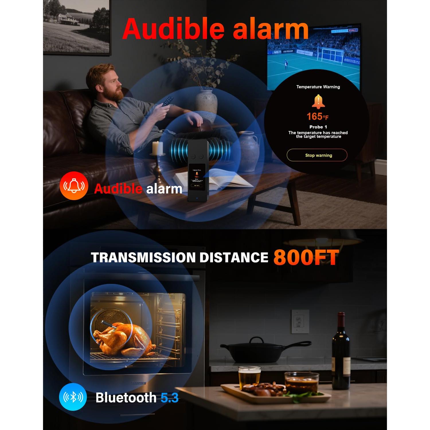 Termómetro de Carne Inalámbrico AWLKIM JX369 Bluetooth 5.3