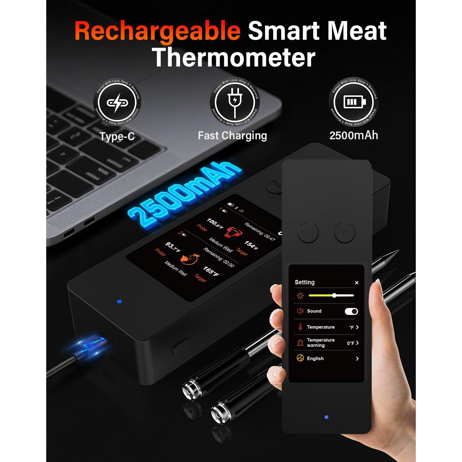 Termómetro de Carne Inalámbrico AWLKIM JX369 Bluetooth 5.3