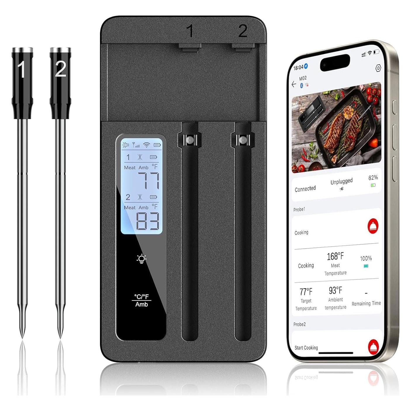 Termómetro de Carne Inalámbrico ROUUO con Duales Probetas