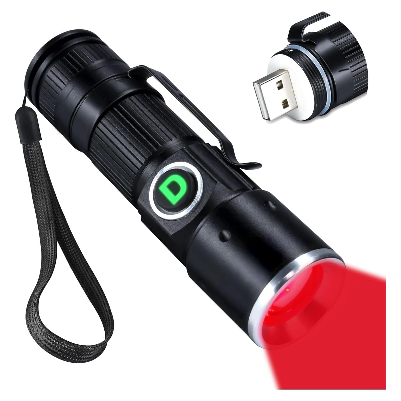 Linterna Roja Recargable USB DARKDAWN D15, Mini LED 10.7cm
