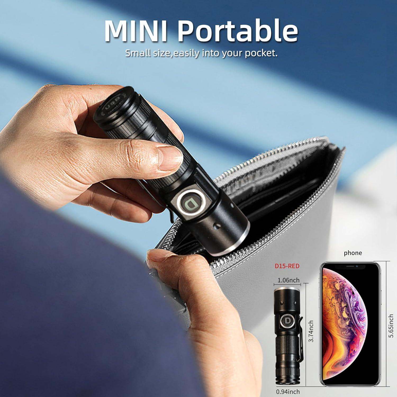 Linterna Roja Recargable USB DARKDAWN D15, Mini LED 10.7cm