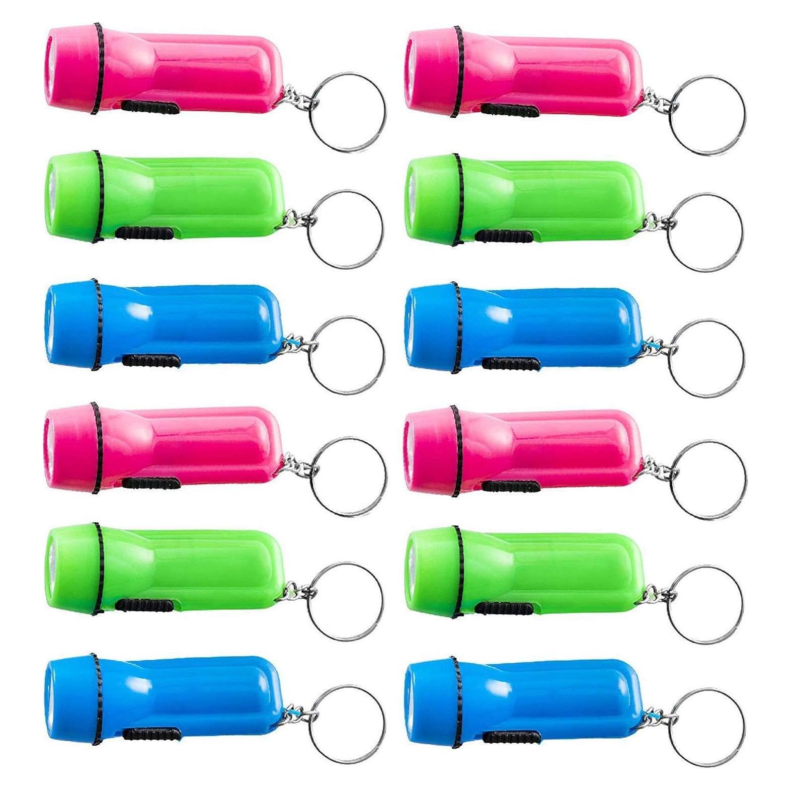 Paquete de 12 Mini Linternas LED Playbees con Llavero - Colores Variados