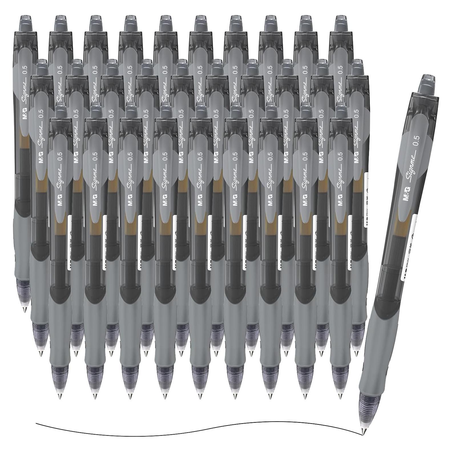 Set de 30 Bolígrafos de Gel M&G 0.5mm Tinta Negra Retráctiles