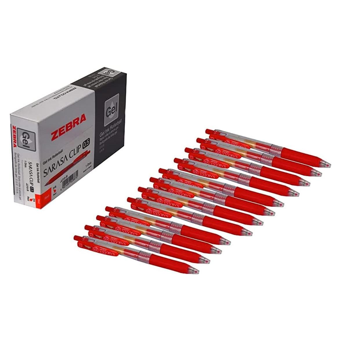 Bolígrafo de Gel Retráctil Zebra Sarasa Clip 0.5mm Rojo - Paquete de 10