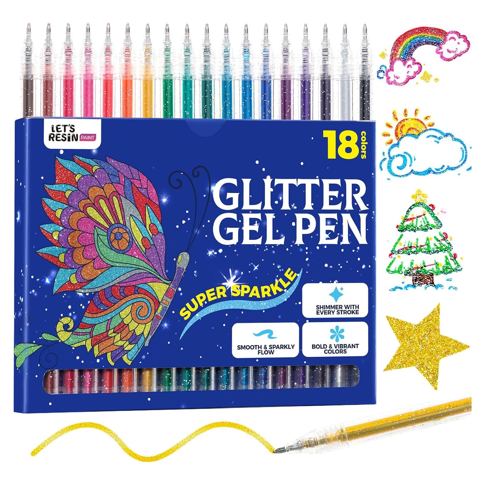 Bolígrafos de Gel Glitter LET'S RESIN, 18 Colores Vibrantes