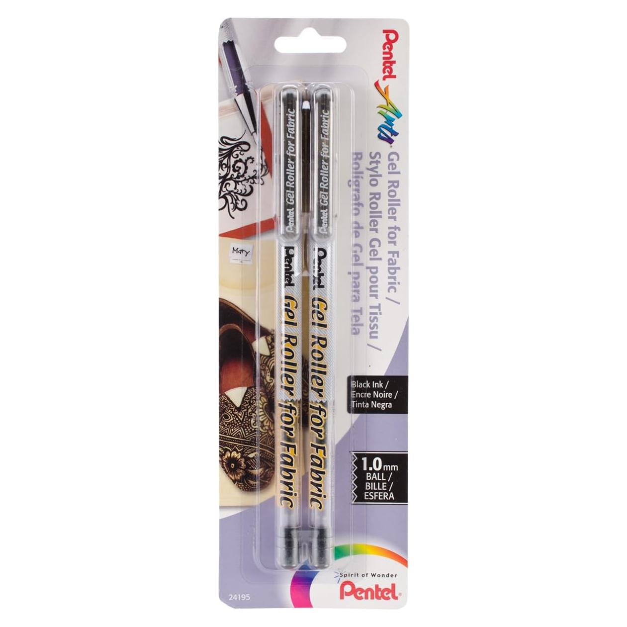 Rodillo de Gel Pentel Arts para Tela 1.0mm Tinta Negra - Paquete de 2