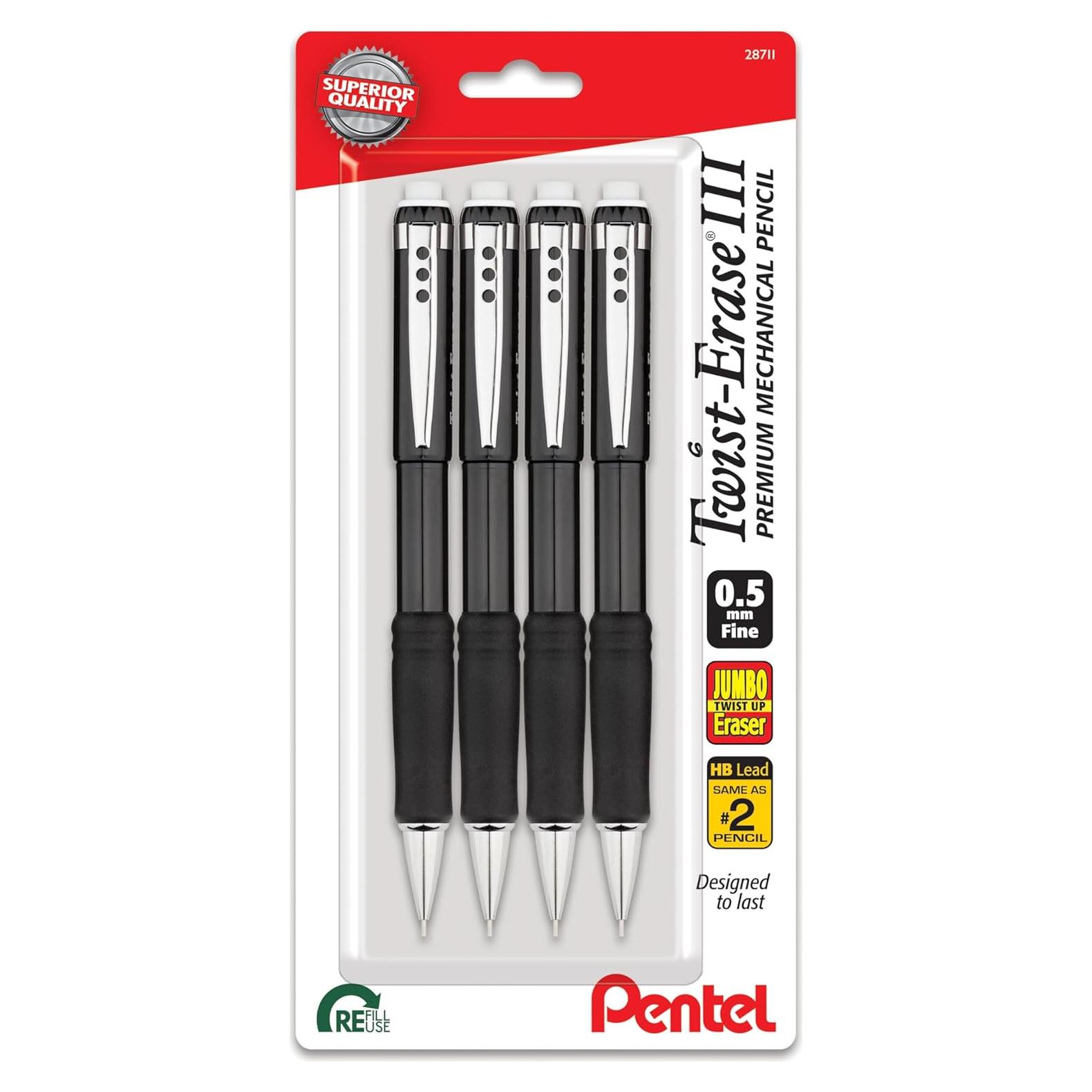 Lápiz Mecánico Pentel Twist-Erase III 0.5mm Negro Paquete 4