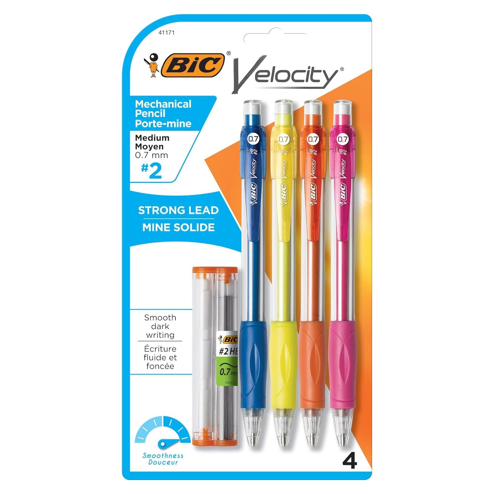 Lápices Mecánicos BIC Velocity 0.7mm, Paquete de 4 con Borrador