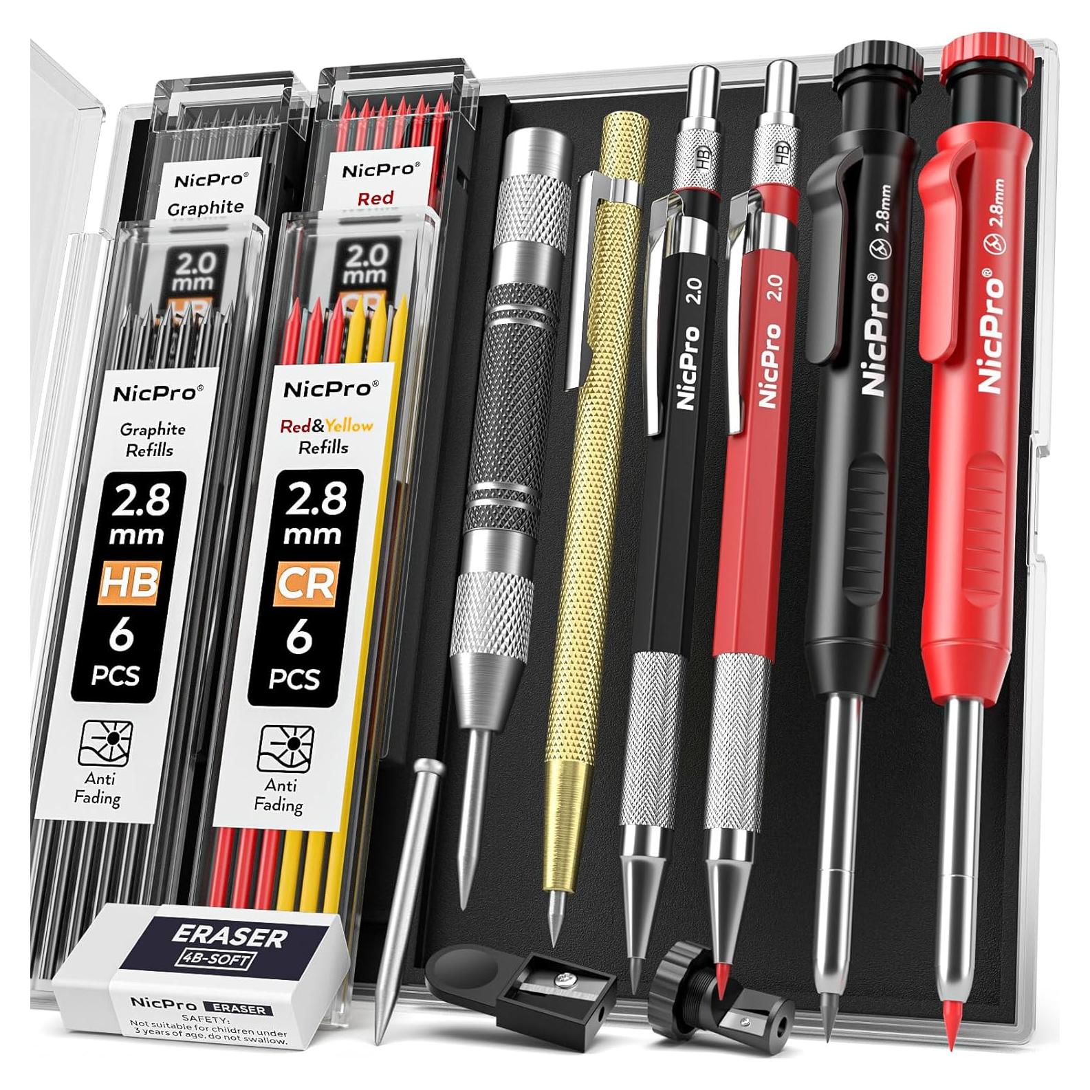 Conjunto de Lápices de Carpintero Nicpro 11 Piezas con Sacapuntas