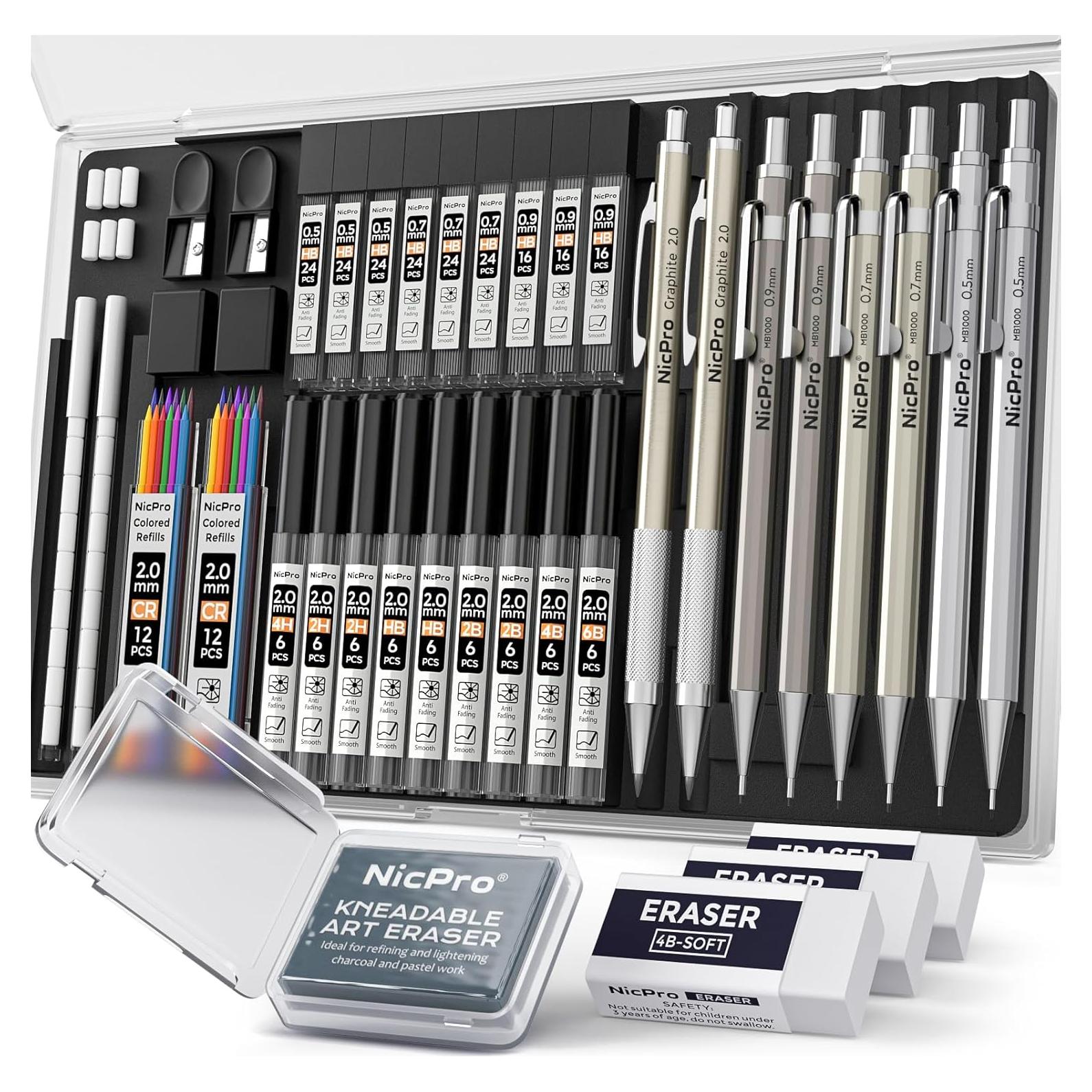 Juego de Lápices Mecánicos Nicpro 37PCS 0.5mm 0.7mm 0.9mm