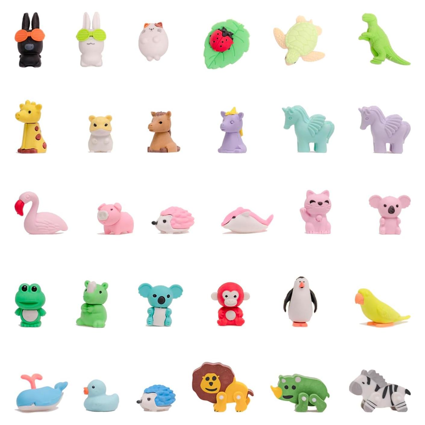 30 Gomas de Borrar 3D de Animales Clock King - Coloridas