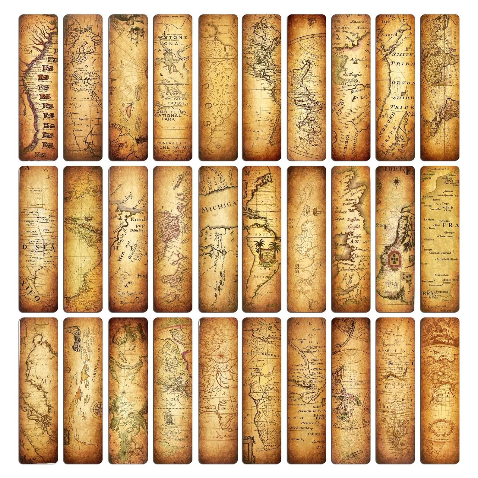 30 Marcadores de Libros Vintage GSCWLD Mapa Retro 15x4 cm