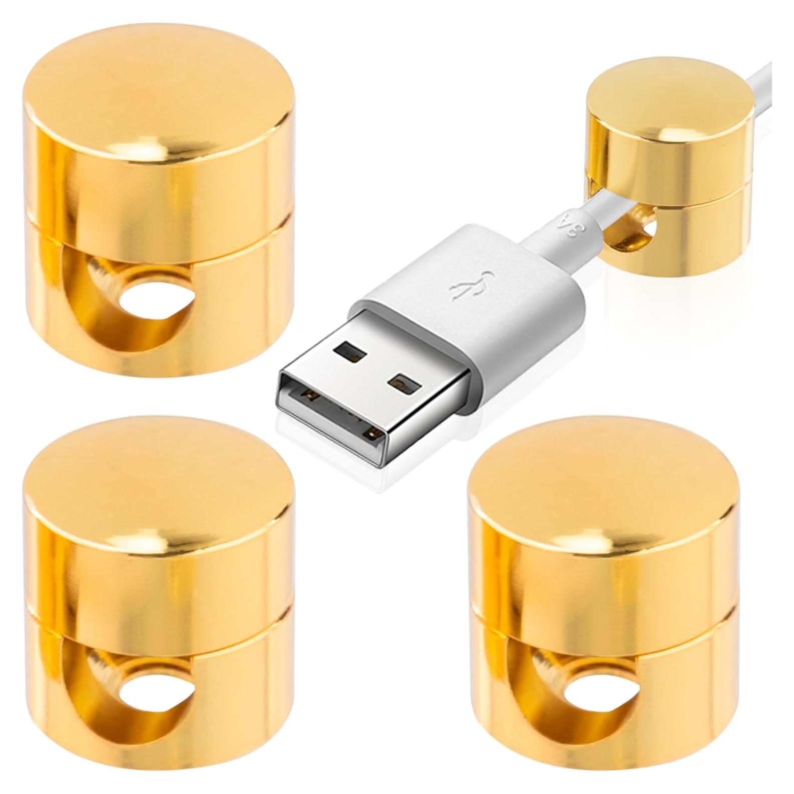 3 Soportes de Cable de Metal BEIQIYA Dorado para Escritorio