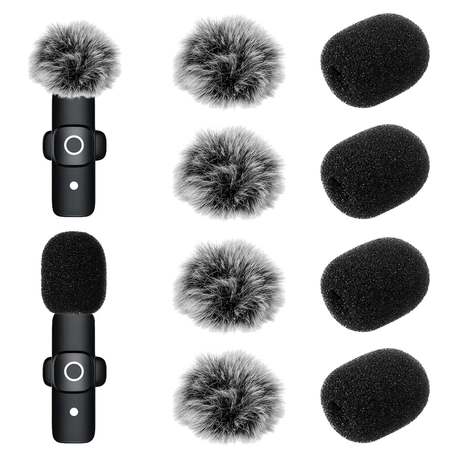Juego de 8 Cubiertas de Micrófono Paraviento Lavalier - Espuma y Peludo