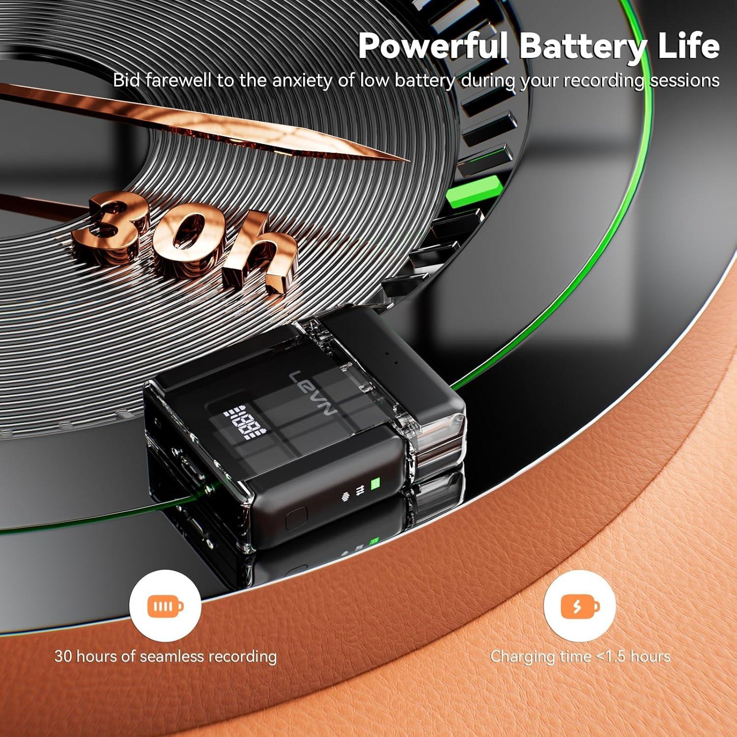 Micrófono Inalámbrico LEVN LM101 para iPhone/Android/PC, 30H Batería