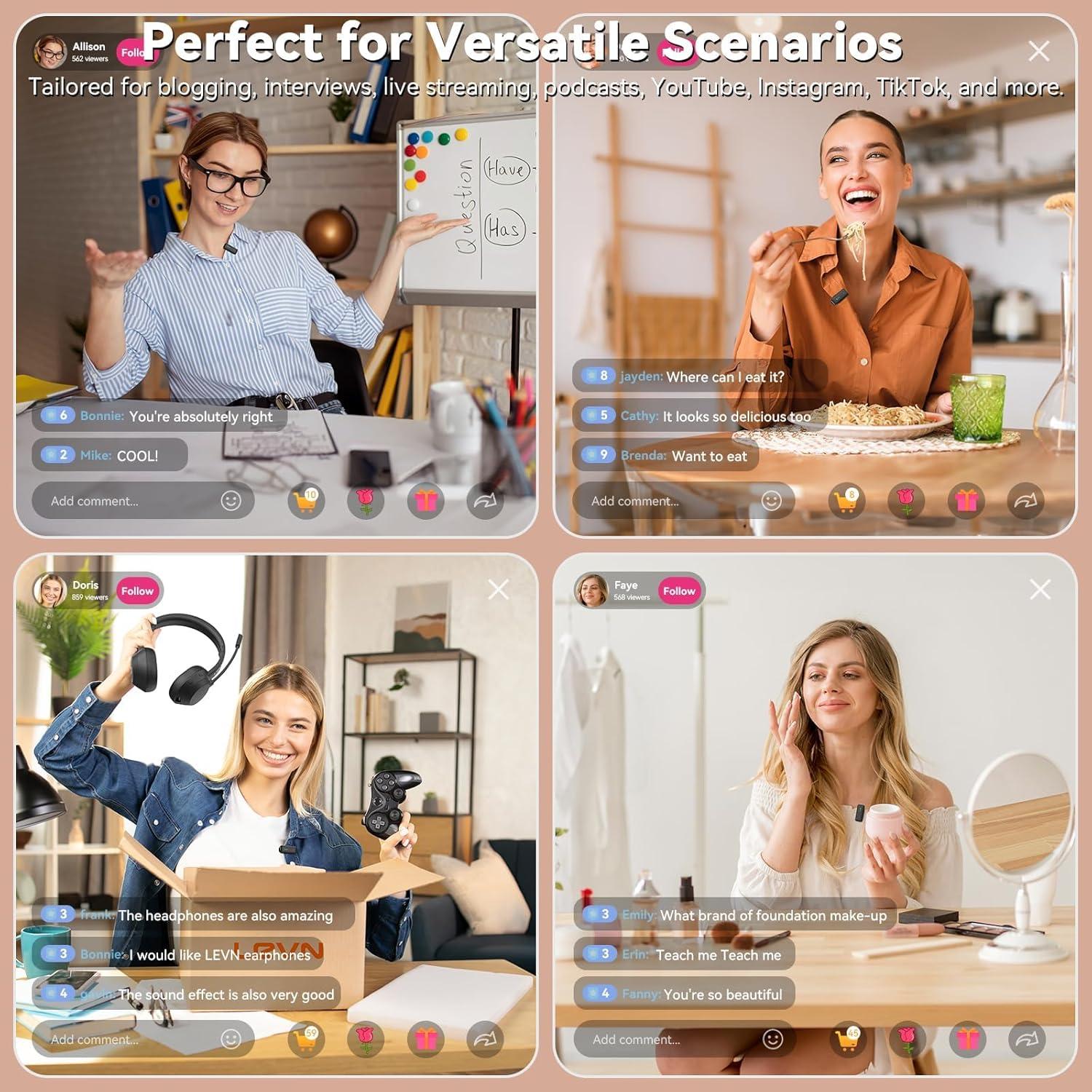 Micrófono Inalámbrico LEVN LM101 para iPhone/Android/PC, 30H Batería