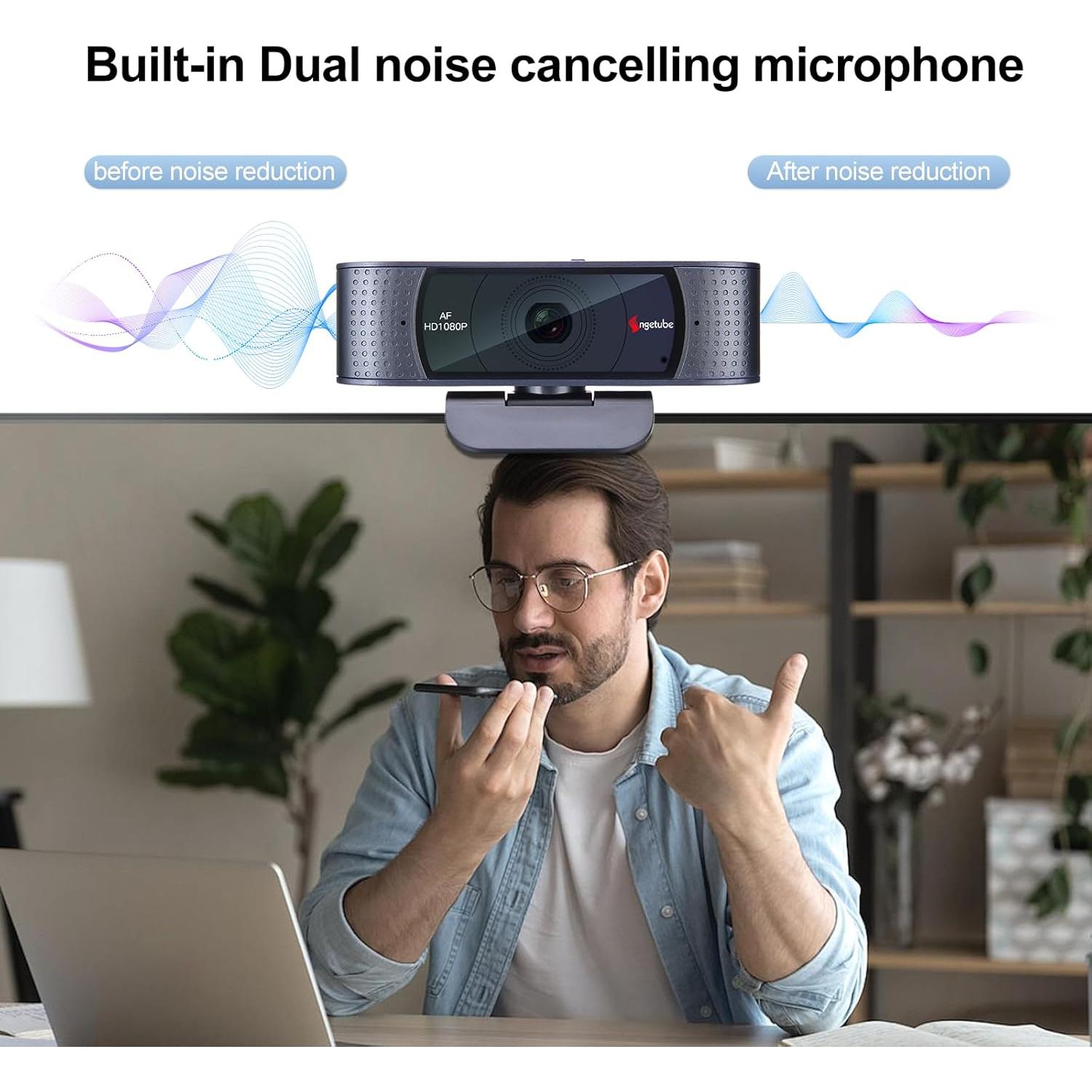 Cámara Web Full HD 1080P Angetube con Micrófono y Privacidad