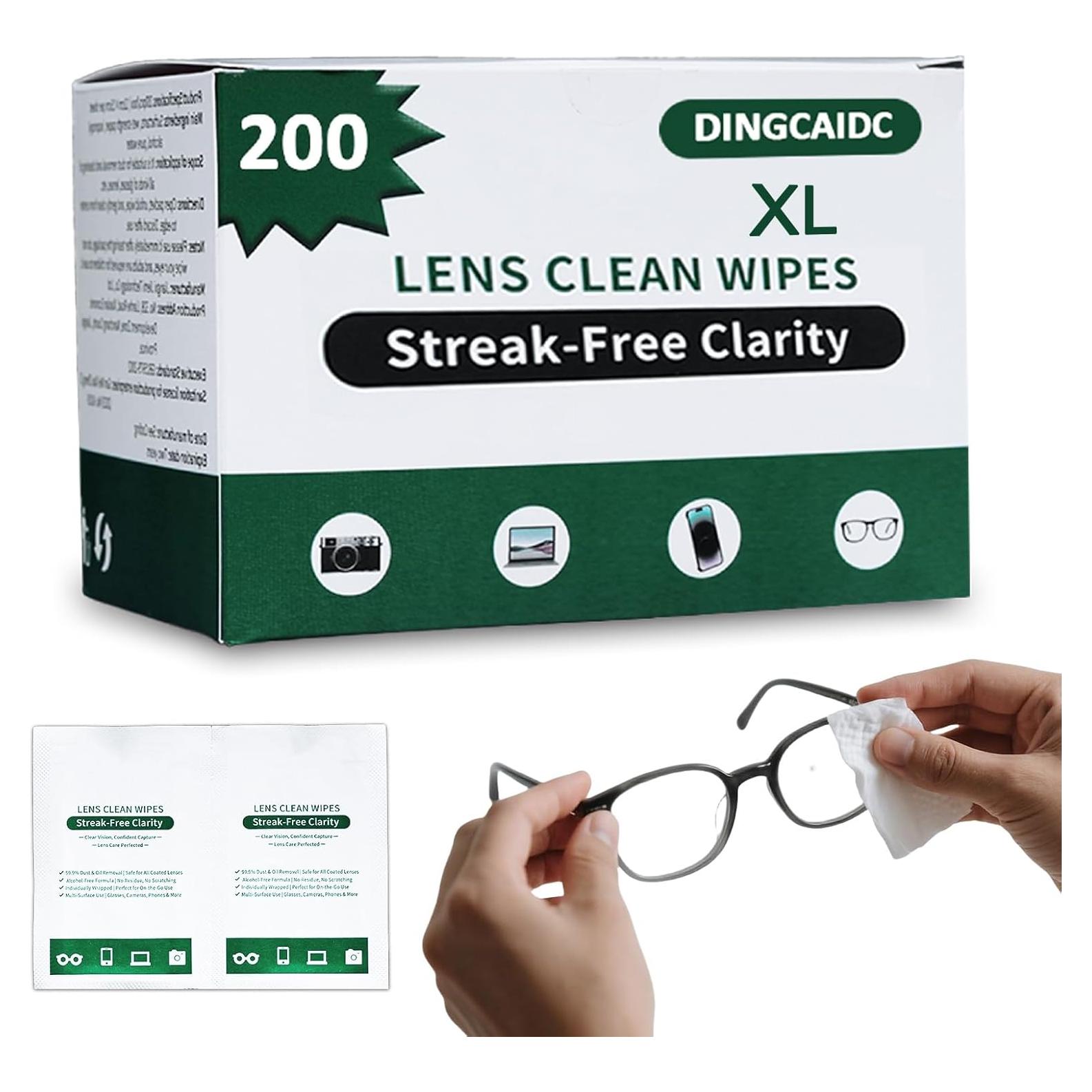 Toallitas para Lentes DINGCAIDC 200 Unidades Blancas Portátiles