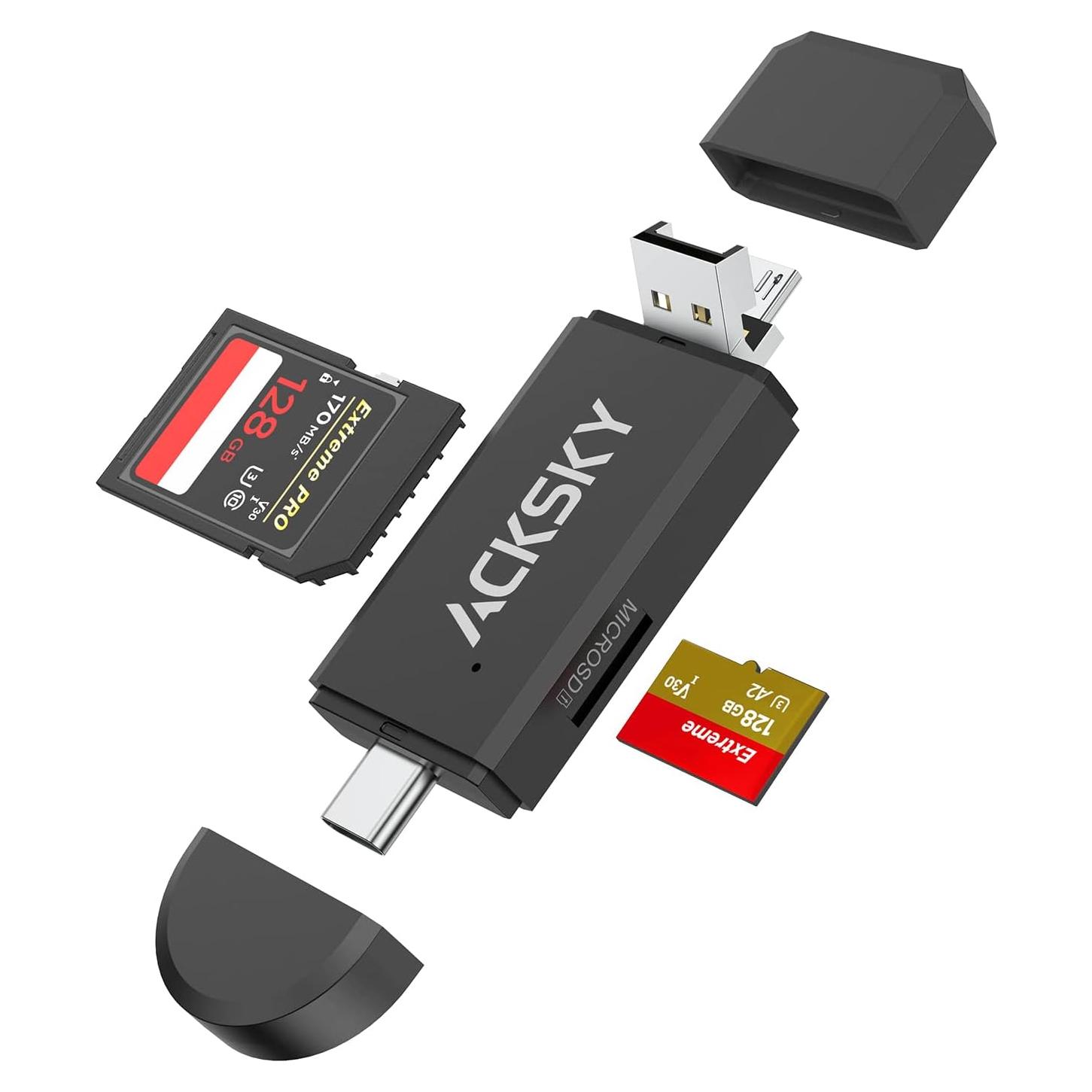 Lector de Tarjetas SD 3-en-1 ACKSKY USB-C/USB-A/Micro USB