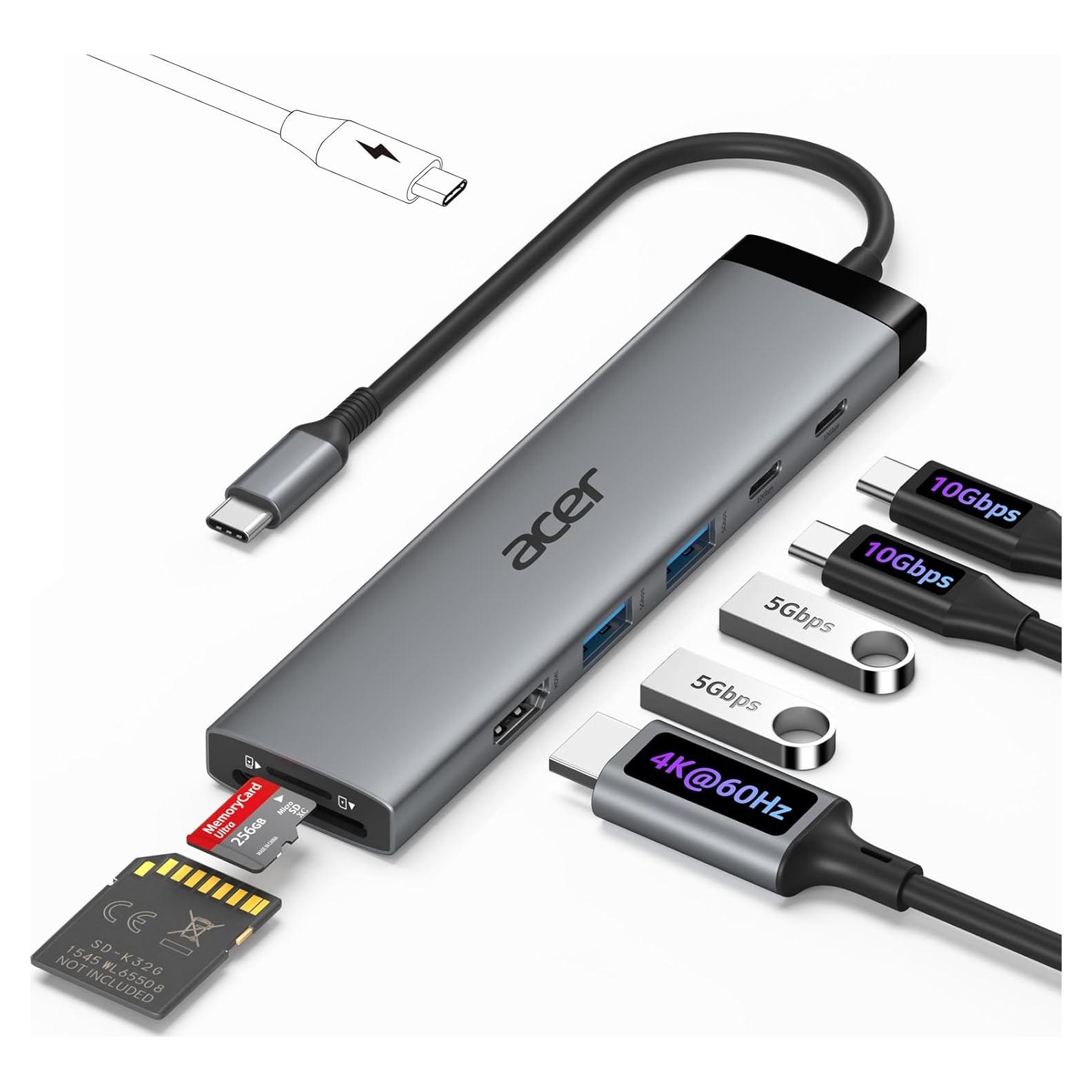 Hub USB C 8 en 1 Acer ODK520 HDMI 4K 100W PD 10Gbps