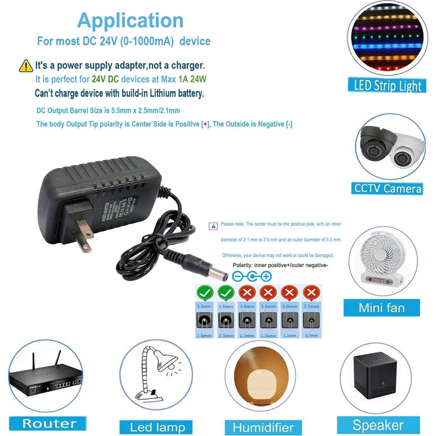 Adaptador de Corriente 24V 1A AC a DC 24W con Conector 5.5mm