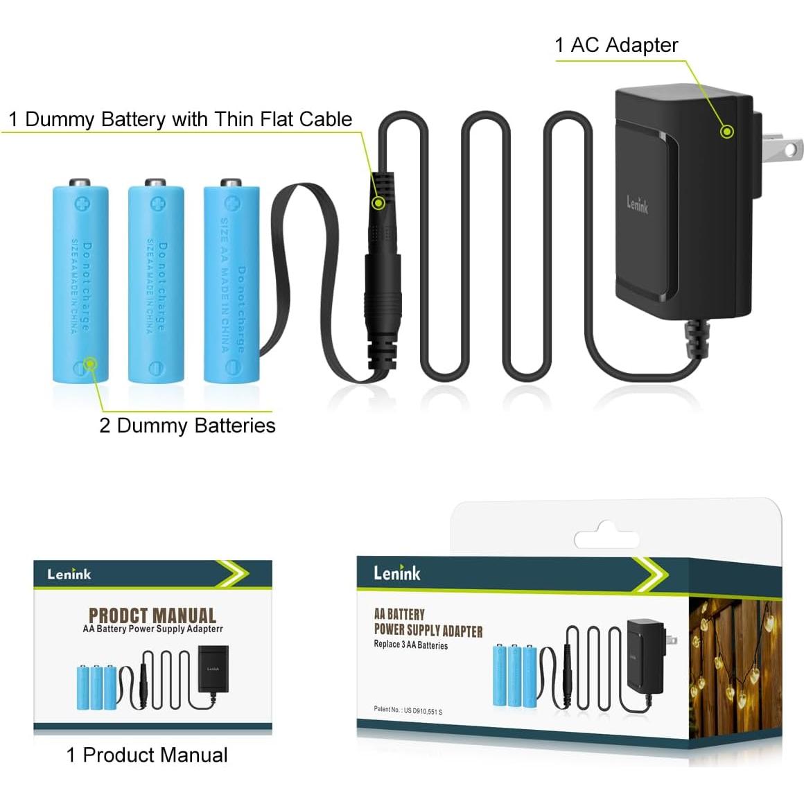Adaptador de Fuente de Alimentación AC Lenink para 3 Baterías AA