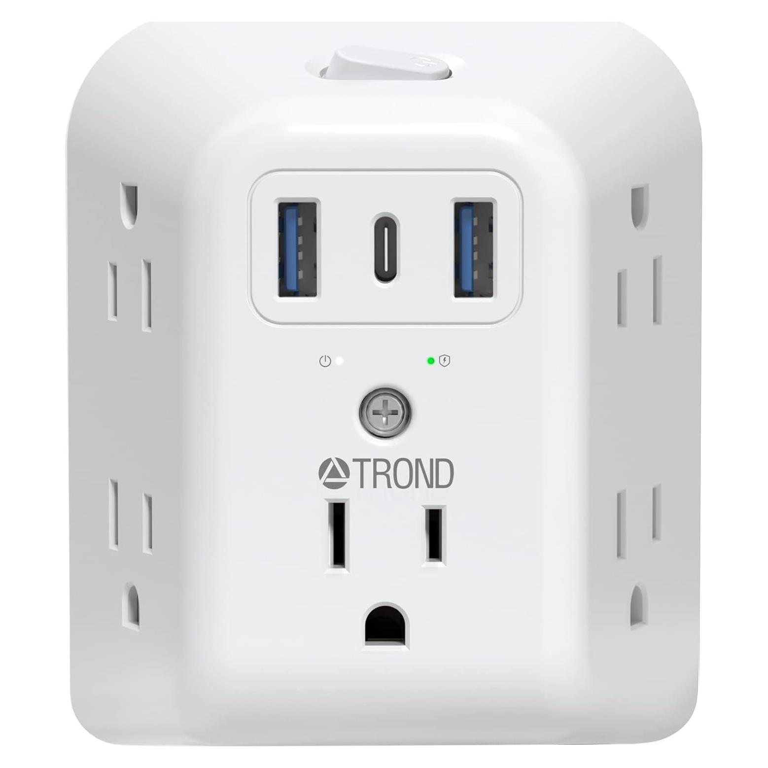 Adaptador TROND 2 Patas a 3 Patas con 3 USB y Protector