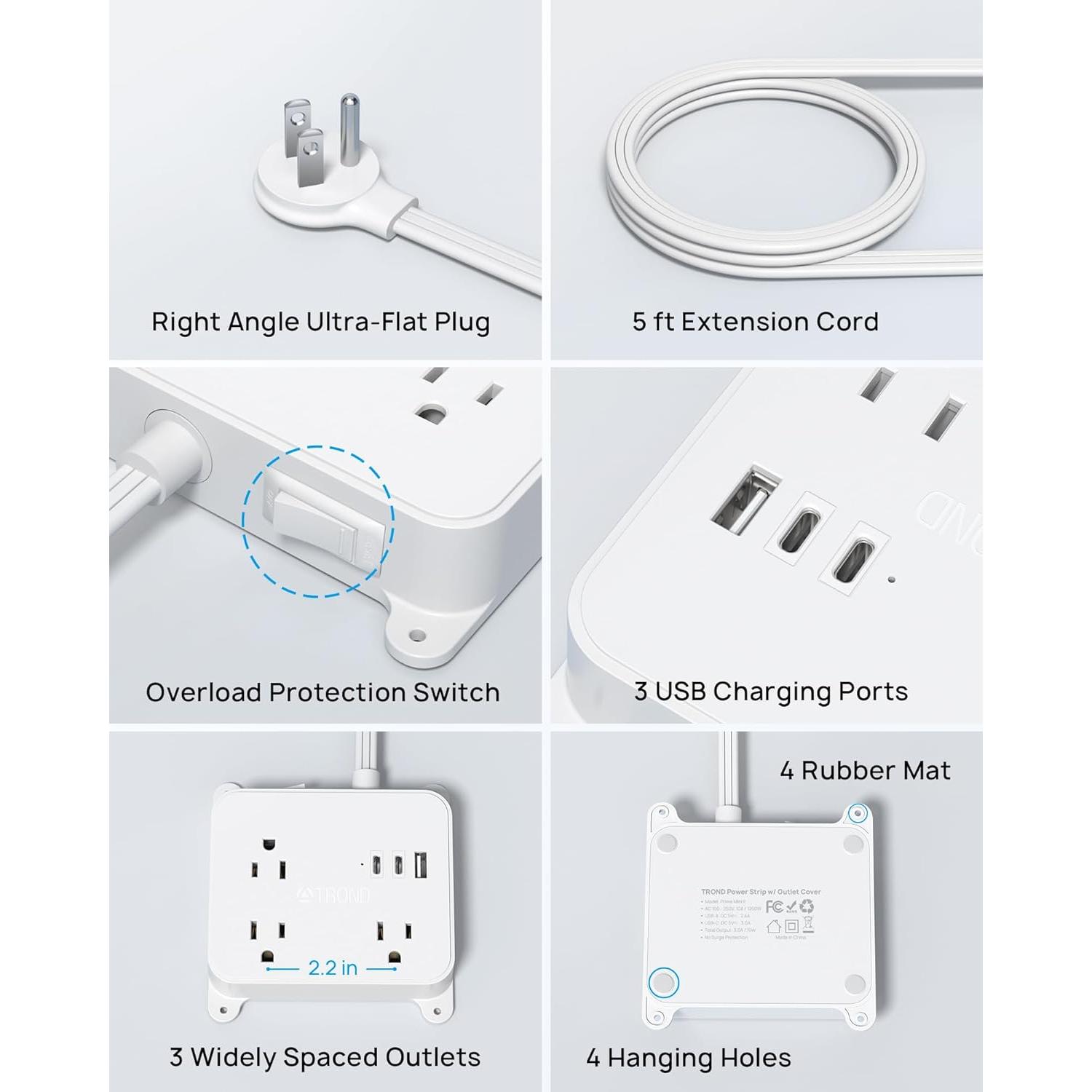 Regleta de Enchufes TROND Prime Mini II 5FT con USB y Montaje