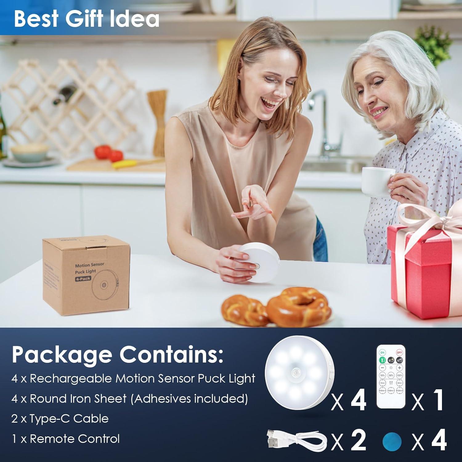 Luz de Puck Inalámbrica YLXS con Sensor y Control Remoto - 4 Piezas