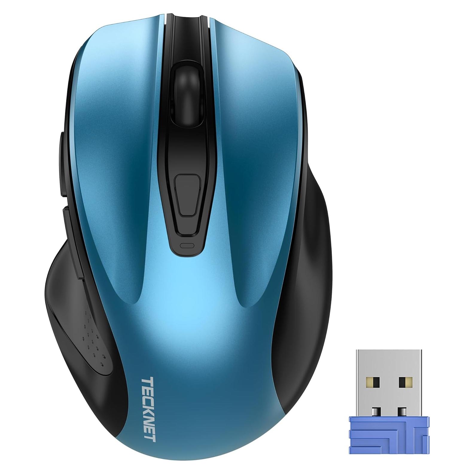 Ratón Óptico Inalámbrico TECKNET Ergonómico Azul 6 Botones