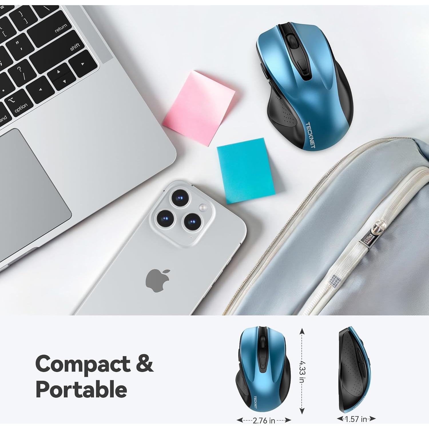 Ratón Óptico Inalámbrico TECKNET Ergonómico Azul 6 Botones