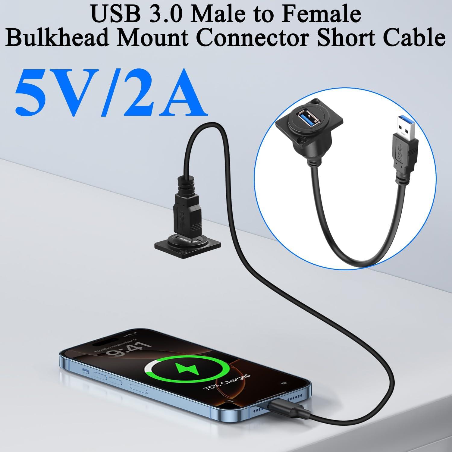 Adaptador USB 3.0 Macho a Hembra Montaje en Panel QIANRENON 30cm