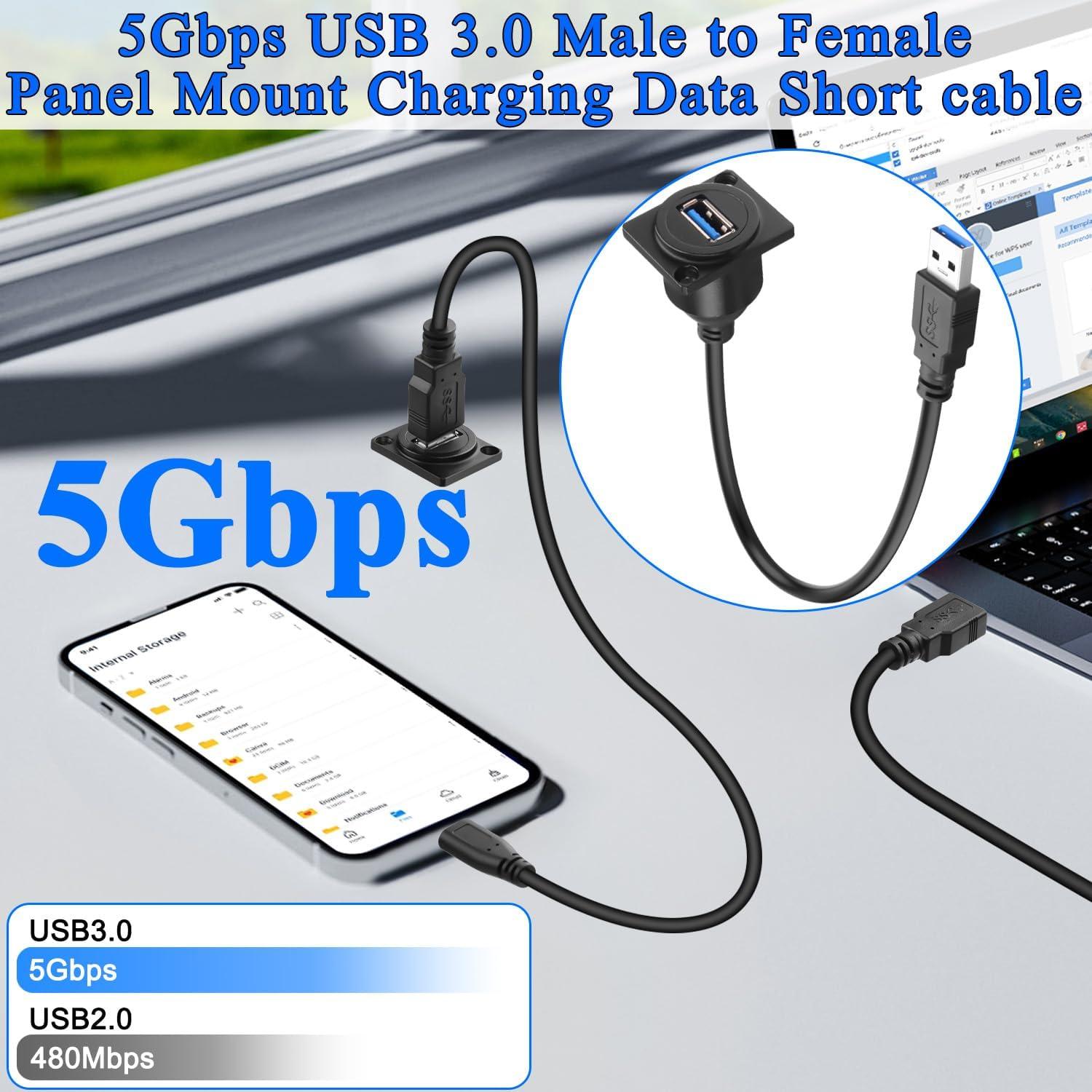 Adaptador USB 3.0 Macho a Hembra Montaje en Panel QIANRENON 30cm
