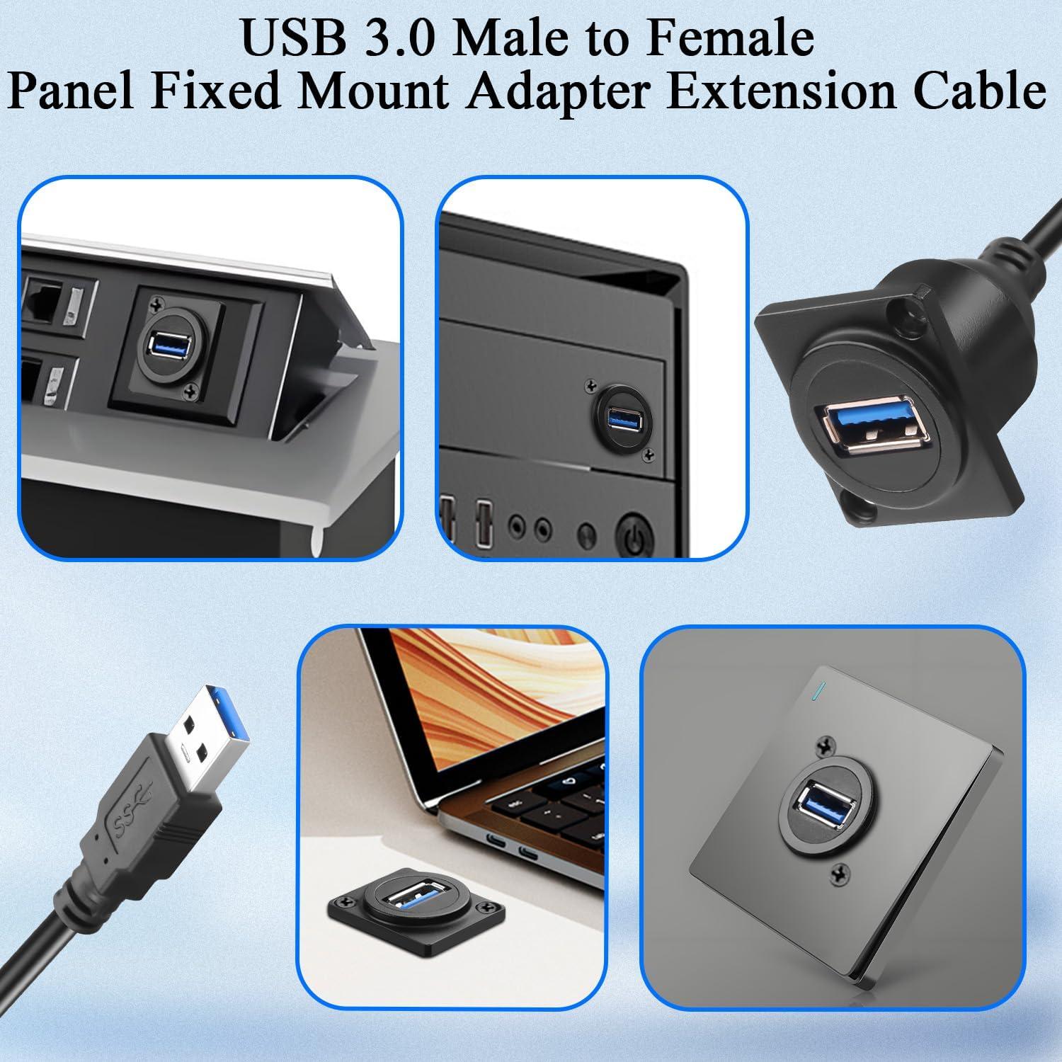 Adaptador USB 3.0 Macho a Hembra Montaje en Panel QIANRENON 30cm