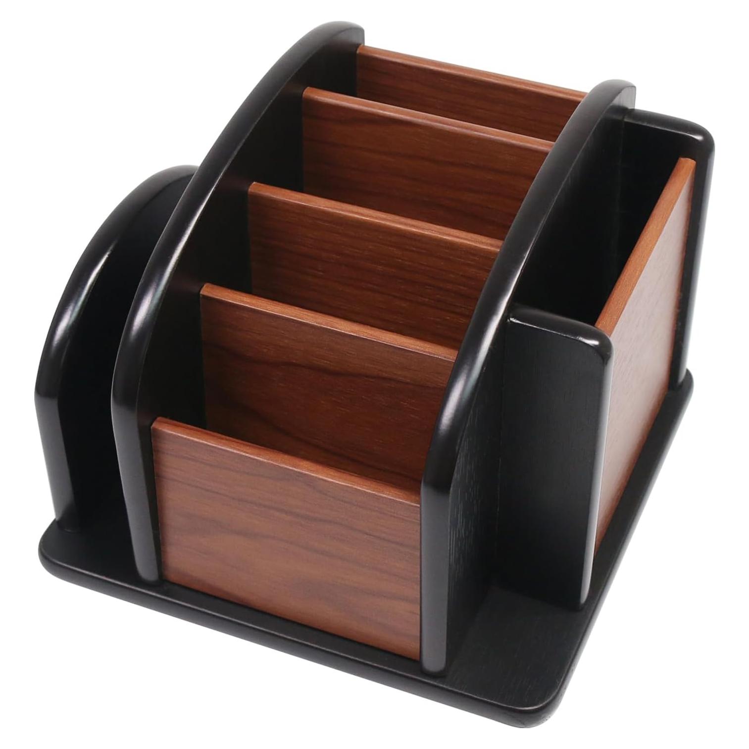 Soporte Organizador de Control Remoto Coideal - Madera Giratorio 6 Compartimentos