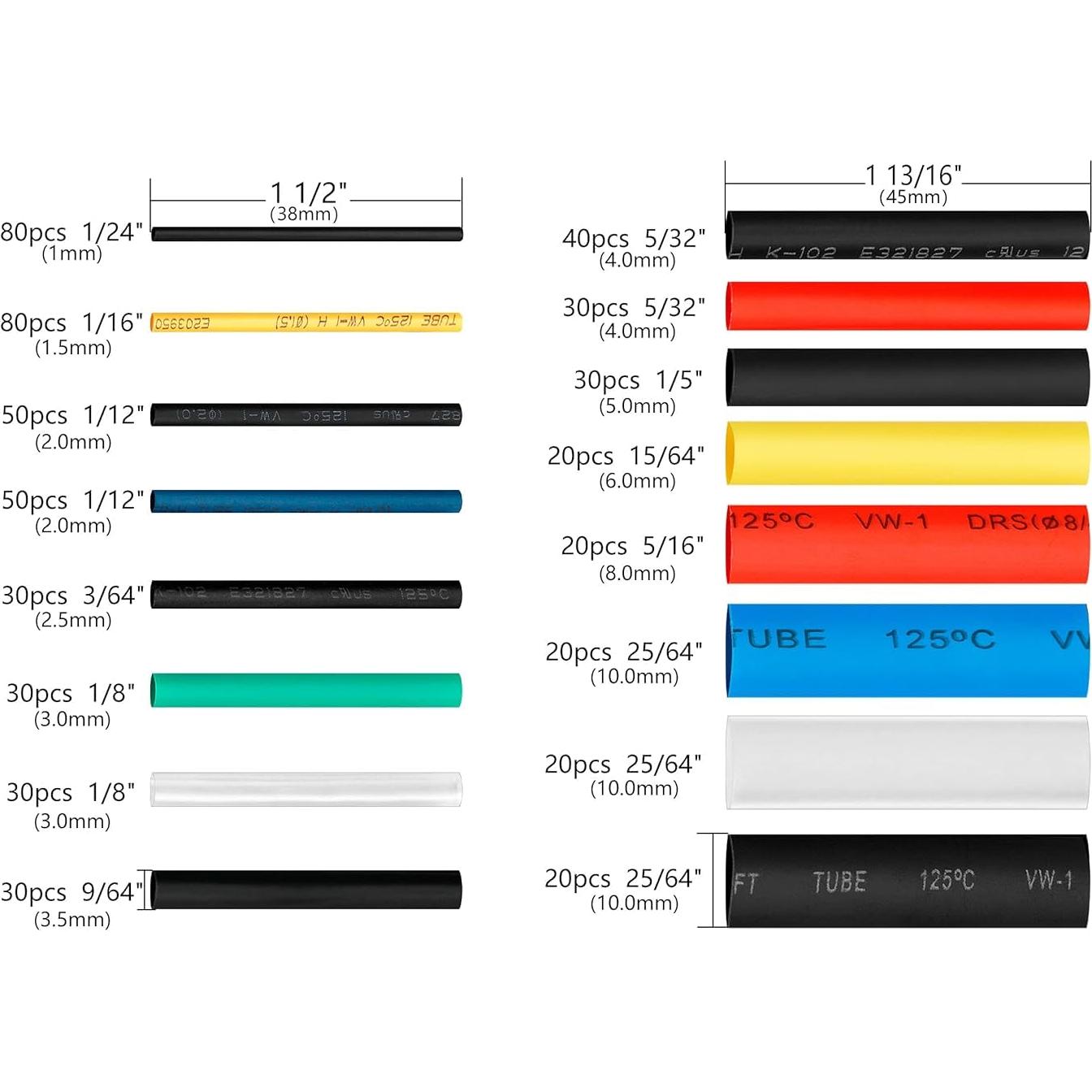 Kit de Tubos Termocontraíbles Ginsco 580 pcs 2:1 6 Colores