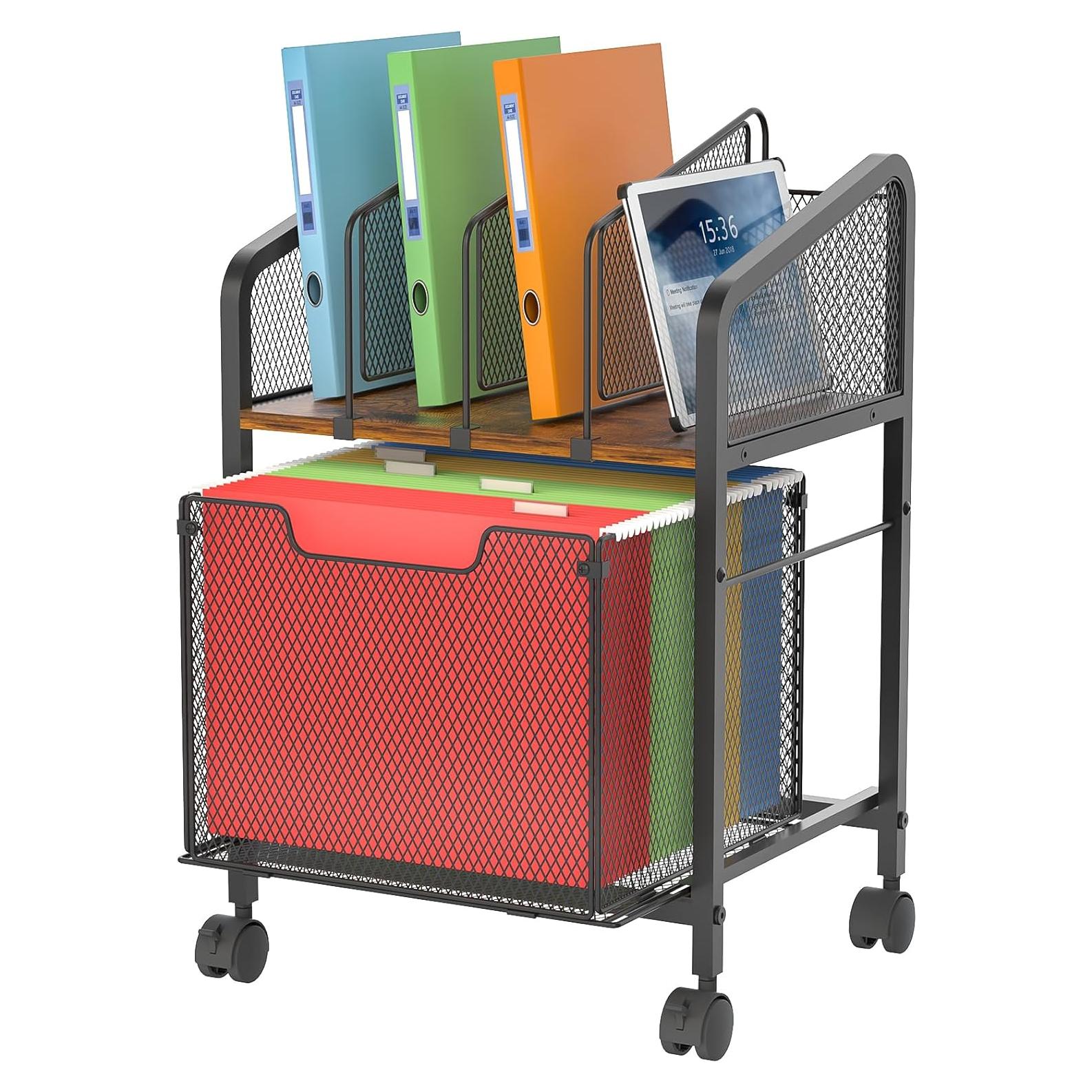 Gabinete de Archivos Rodante Tiaoheka Negro con 2 Cajones y Divisores