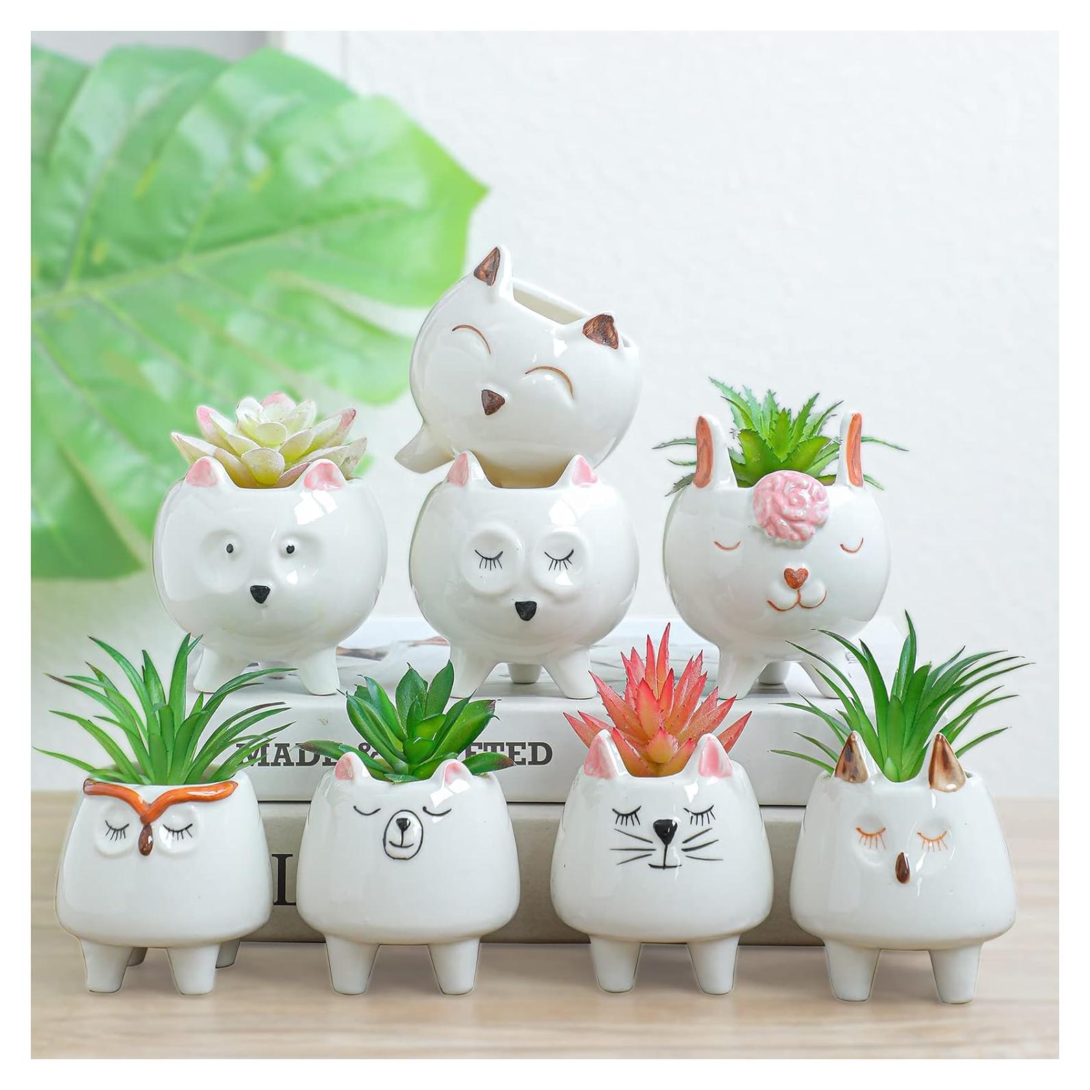 Macetas Suculentas Cerámica ARTKETTY 8 Pcs con Drenaje