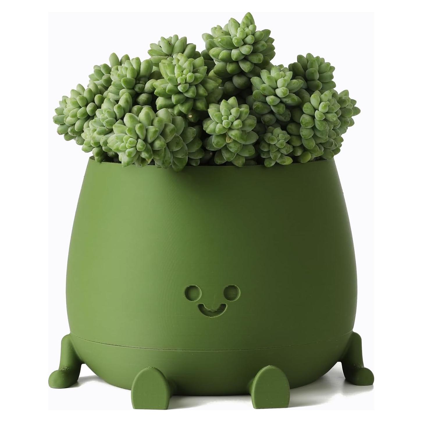 Maceta Autorriego TOPOLA Cara Feliz 13.2 cm Verde Oscuro