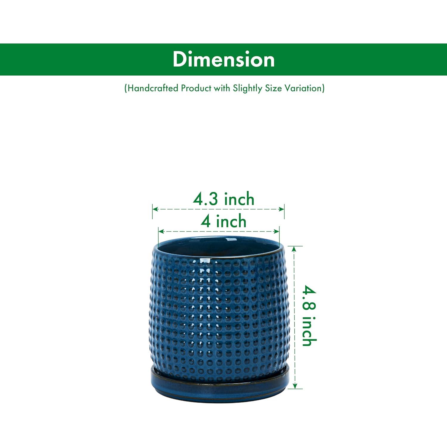 Maceta de Cerámica D'vine Dev 10.16 cm Azul Medianoche con Platillo