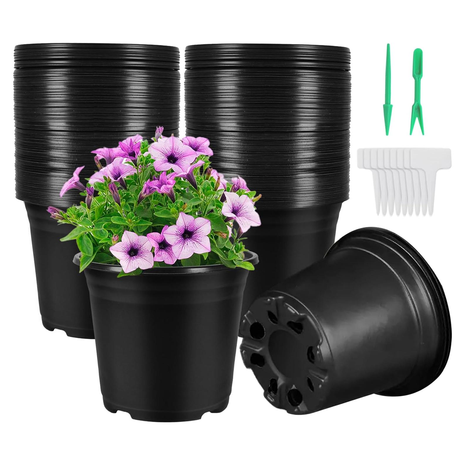 Paquete de 100 Macetas de Plástico Huvai 0.5 Galones Negro