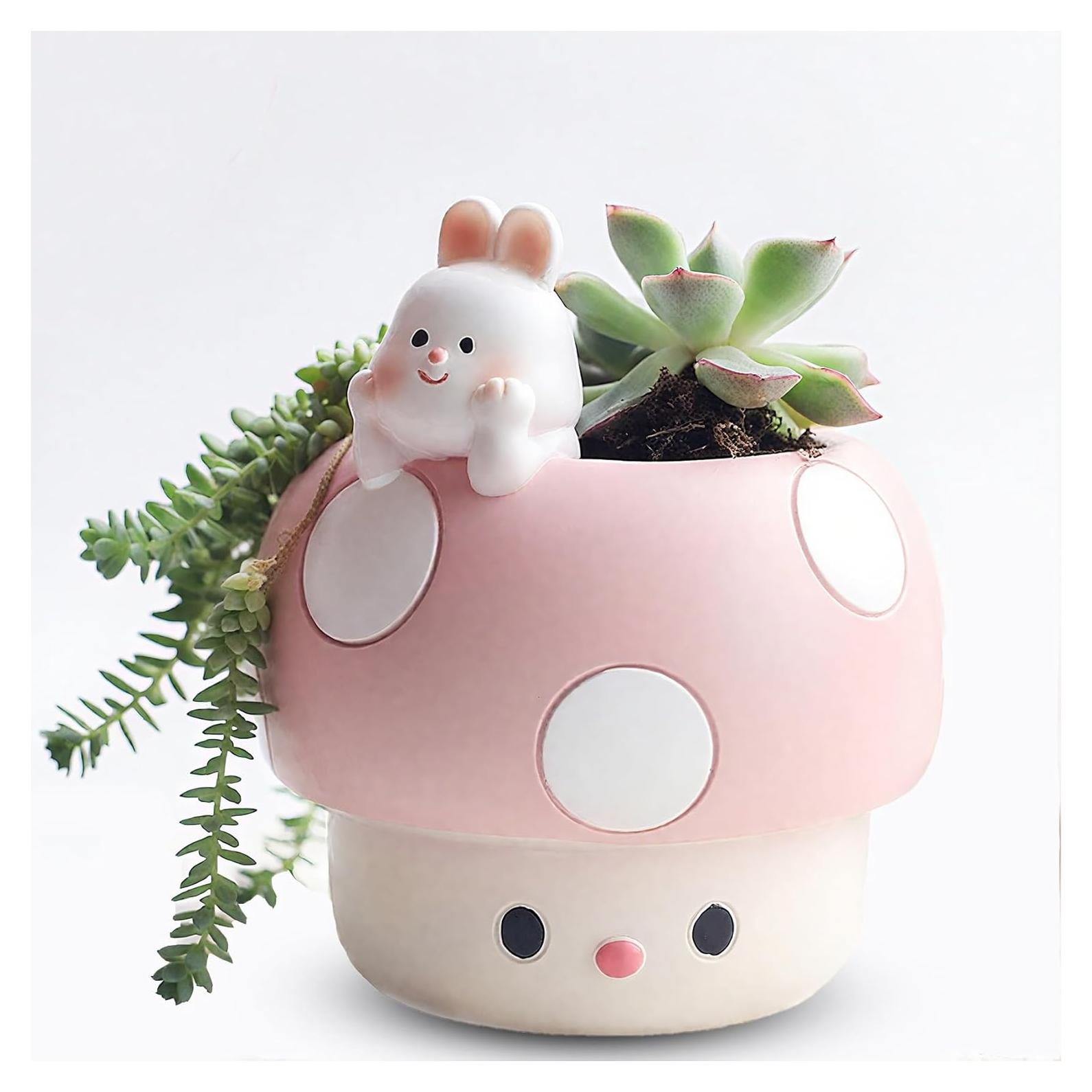 Maceta de Hongo Rosa EOBTAIN de Resina 10 cm para Plantas