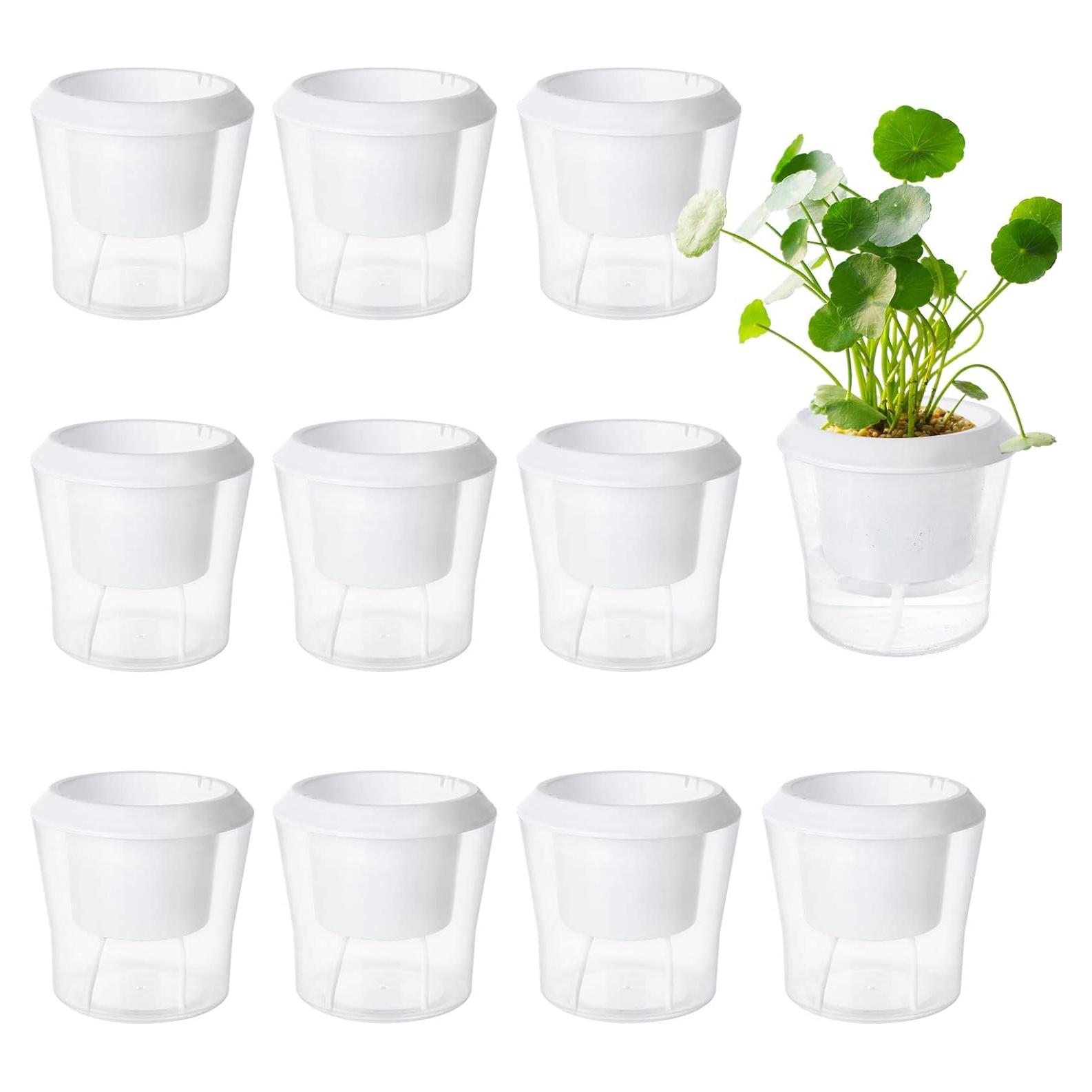 Paquete de 12 Macetas Autorriego MNKNENG 10.9 cm Transparentes